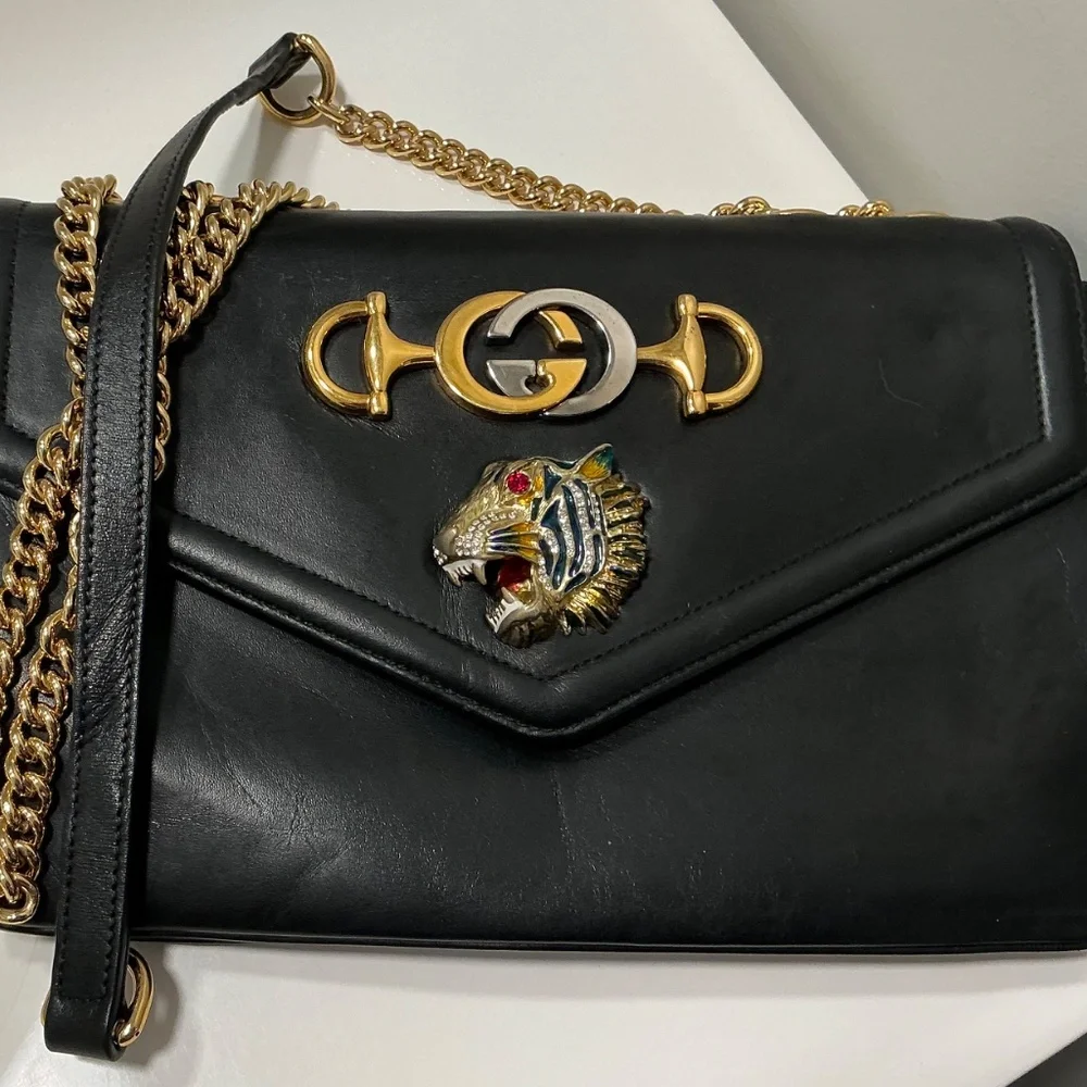 GUCCI RAJAH shoulder cross body black leather bag - Picture 2 of 11